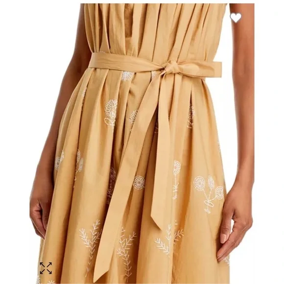 MOTHER TAN EMBROIDERED DRESS LARGE 💯 COTTON - Picture 2 of 12